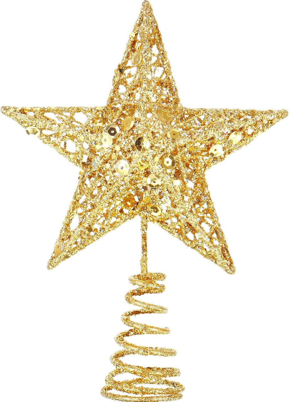 6 Inches Star Tree Topper Exquisite Shimmery Christmas Tree Topper(Gold)